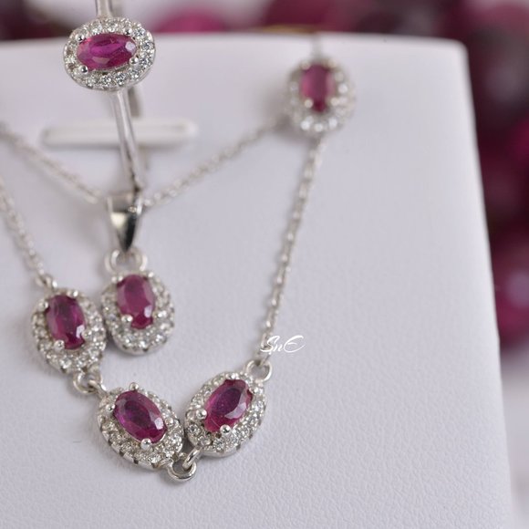 NEW 925 STERLING SILVER REAL GENUINE NATURAL RUBY SET 7 - Picture 2 of 10
